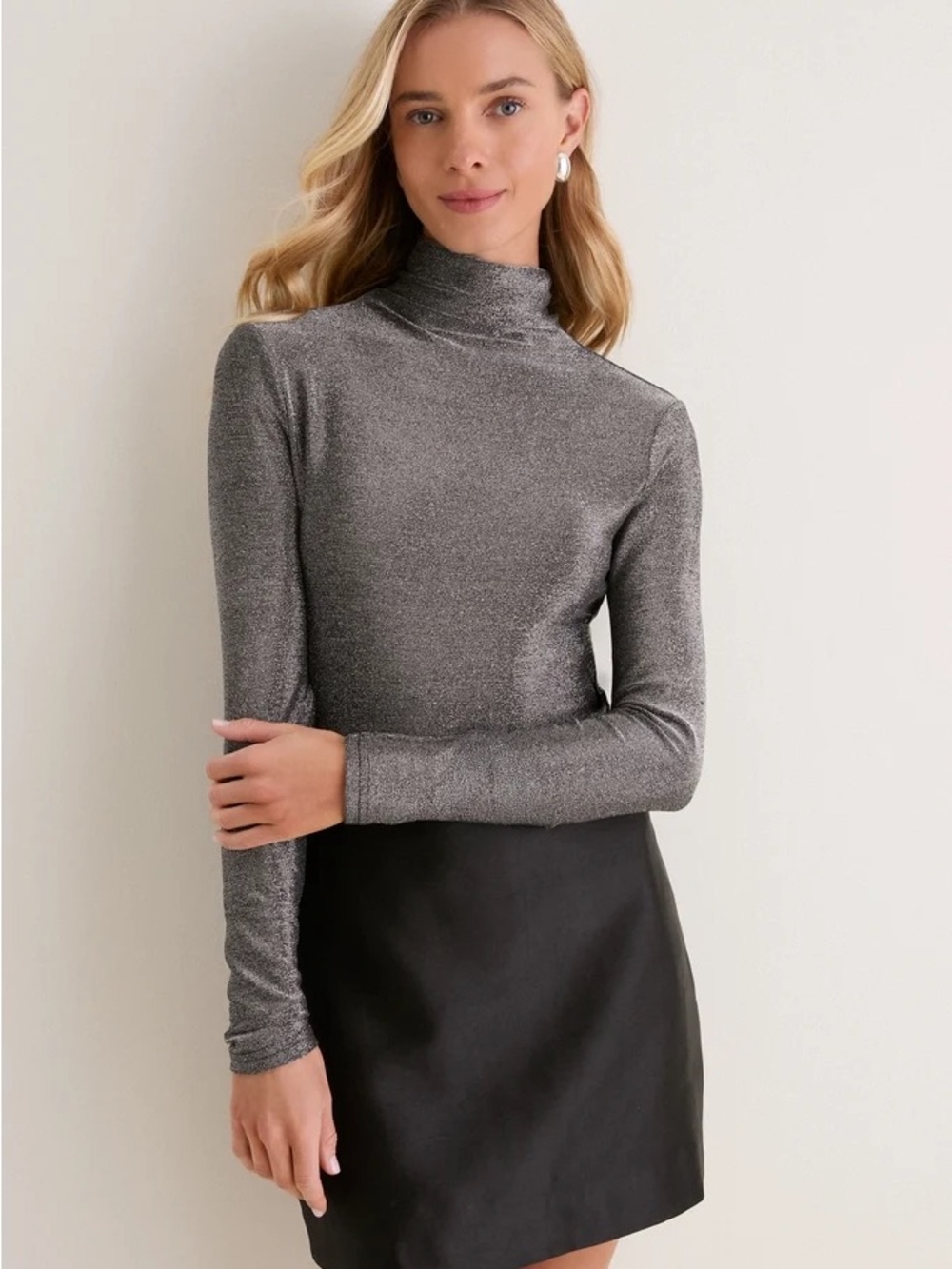 Tuckernuck Ellory Silver Metallic Turtleneck Mesh Sparkly Glitter Blouse Top XS